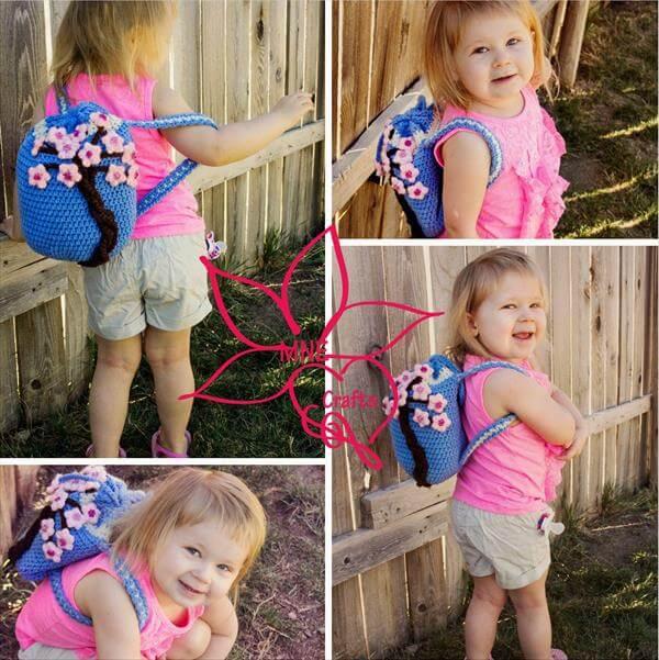baby girl crochet cherry blossom backpack