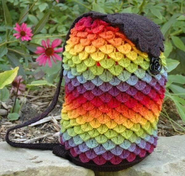 free crochet rainbow dragon backpack