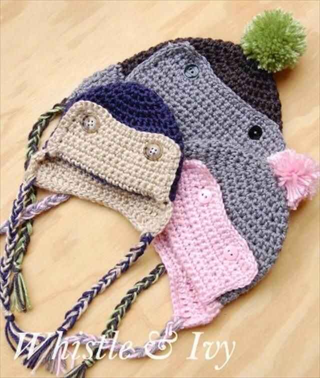 Crochet Button Eskimo Baby Hat
