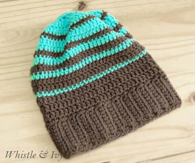 Crochet Striped Hipster Slouchy Beanie