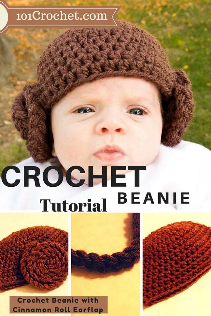 Crochet Beanie with Cinnamon Roll Earflap