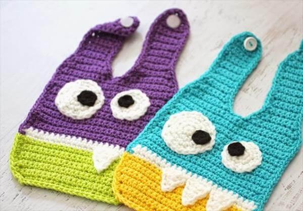 diy crochet monsters baby bibs pattern