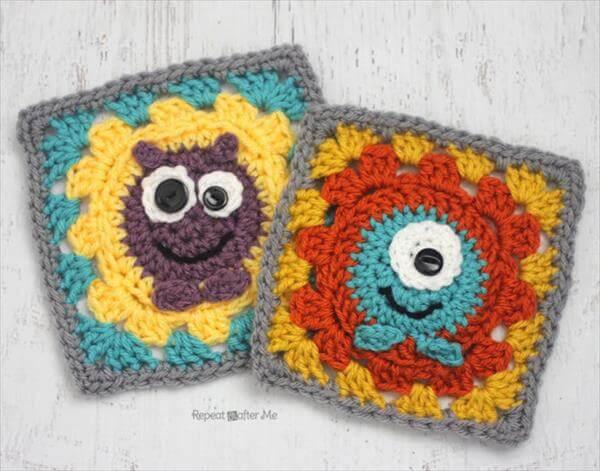 kids crochet monster squares