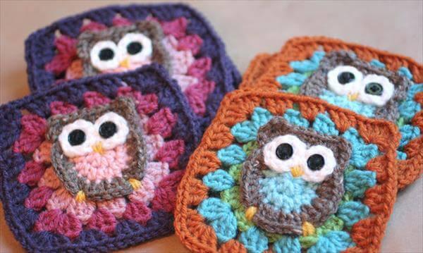 crochet owl granny squares