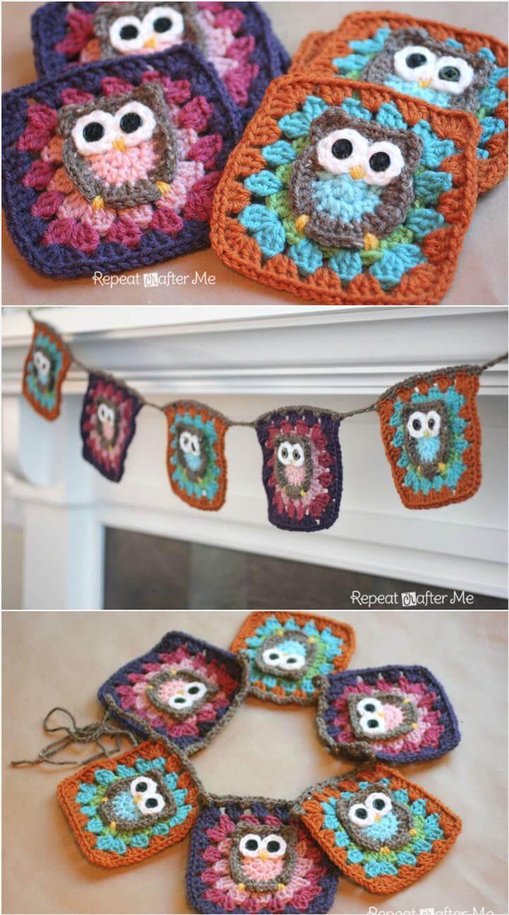 DIY crochet owl granny square patterns