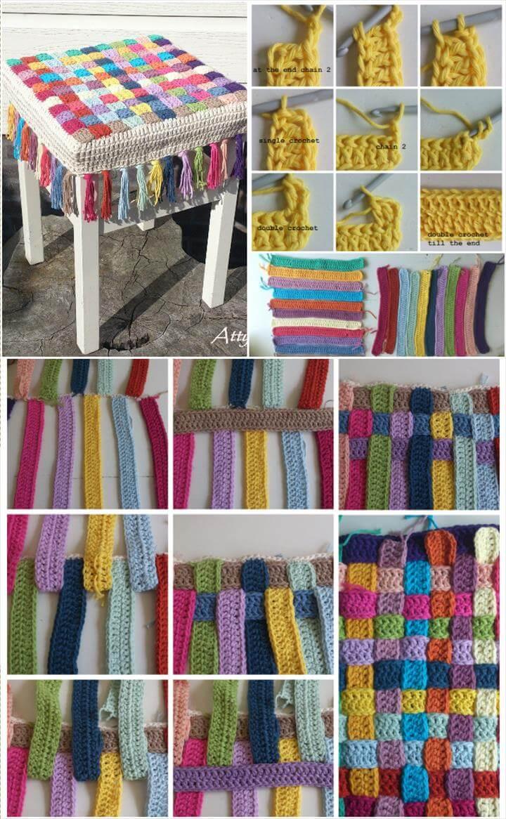 free crochet rainbow stool cover pattern