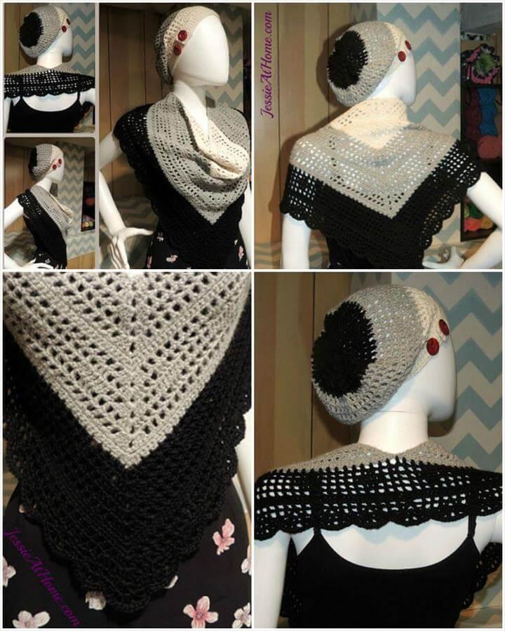 crochet hat and shawl set