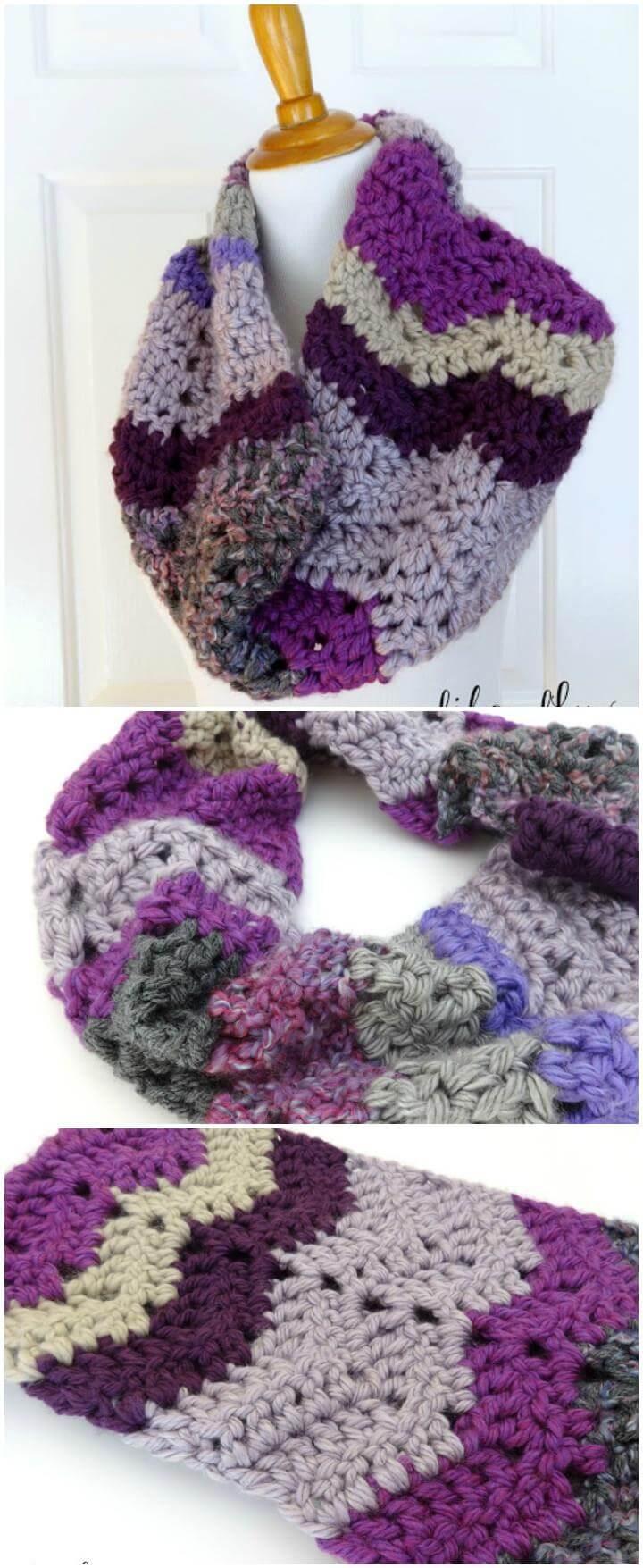 crochet chunky violet stashbuster cowl
