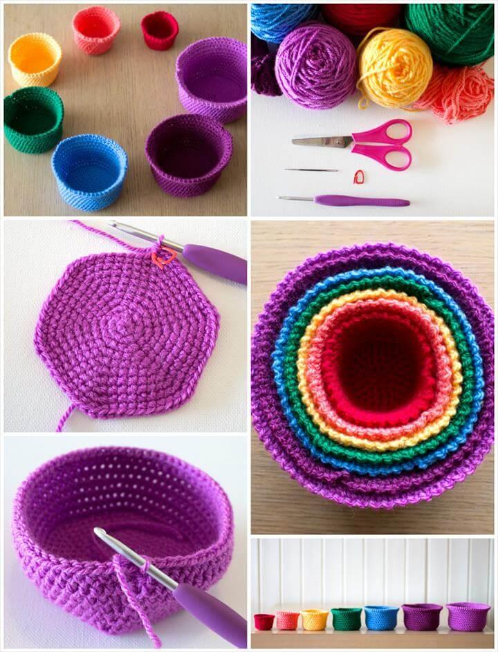 crochet nesting rainbow basket set