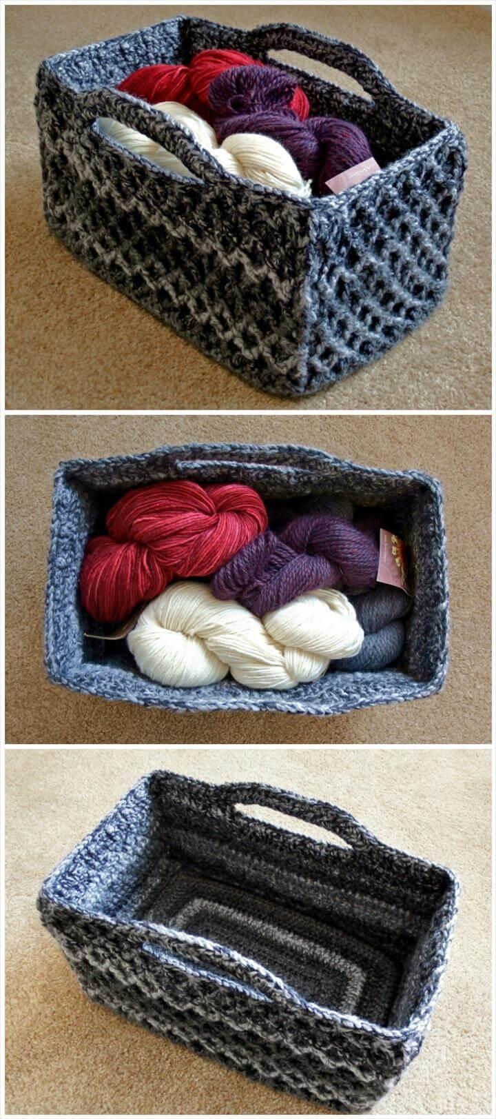 free crochet rectangular diamond trellis basket pattern