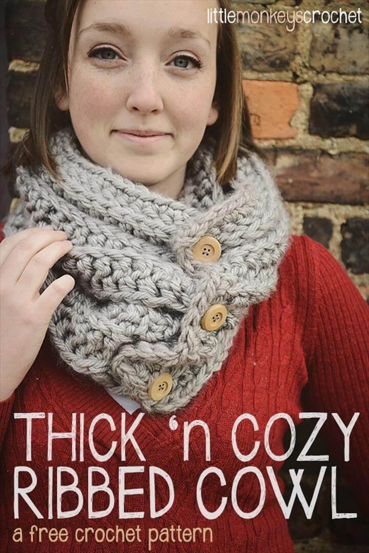 easy thick and ribbed cowl pattern