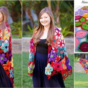 free crochet hawaiin flower shawl