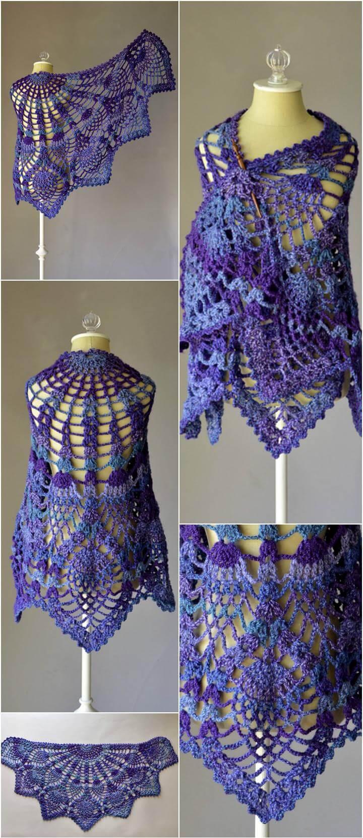 crochet pineapple peacock shawl