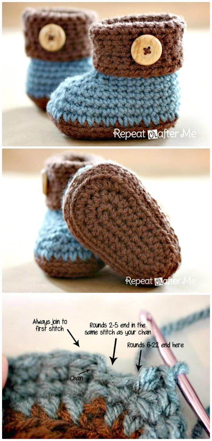 Easiest Free Crochet Cuffed Baby Booties Pattern