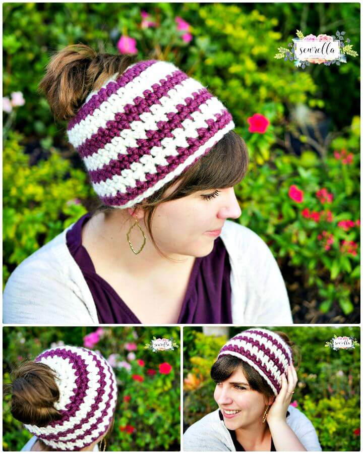 Easy Free Crochet Messy Bun Beanie In 1 Hour Pattern