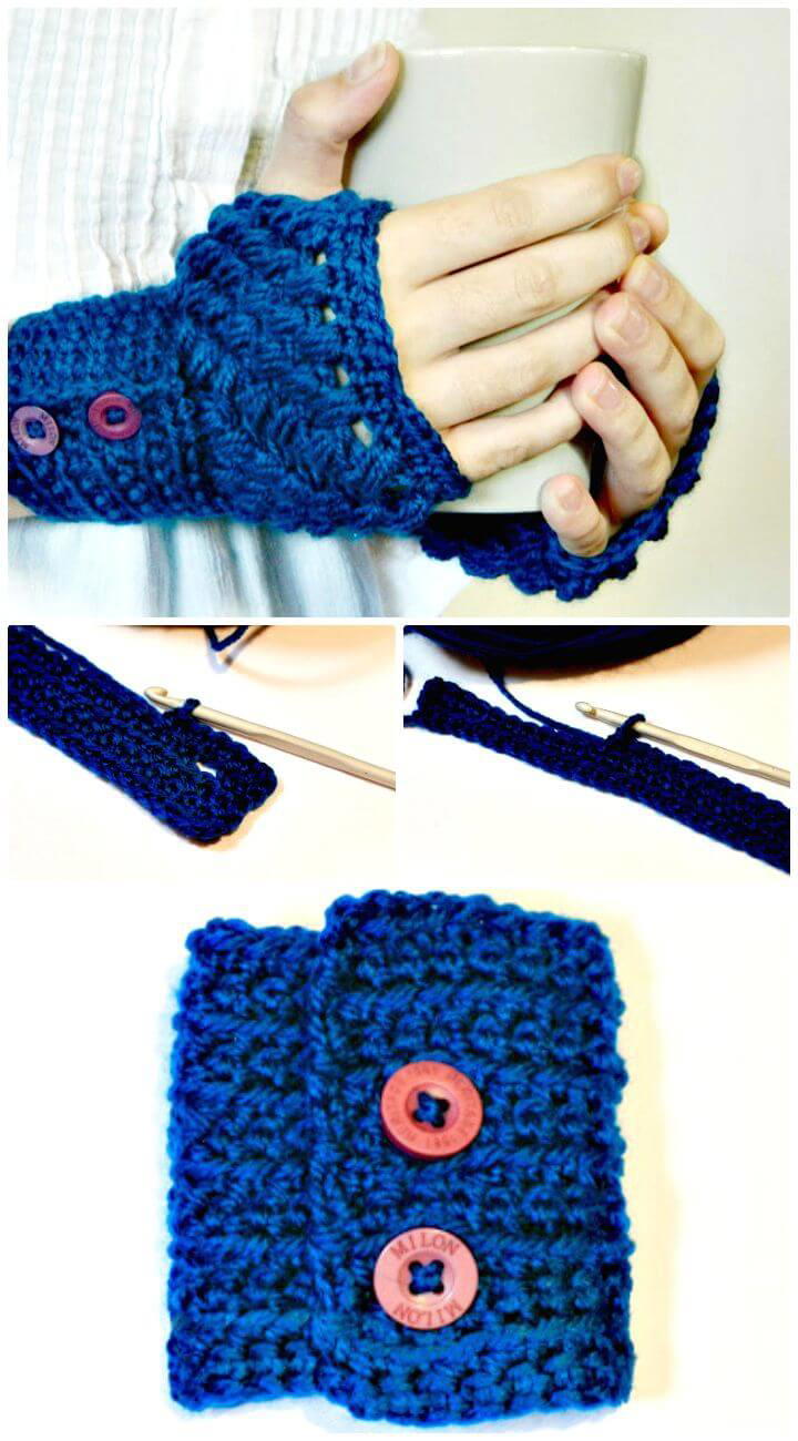 Easy Free Crochet Puff Stitch Fingerless Gloves Pattern