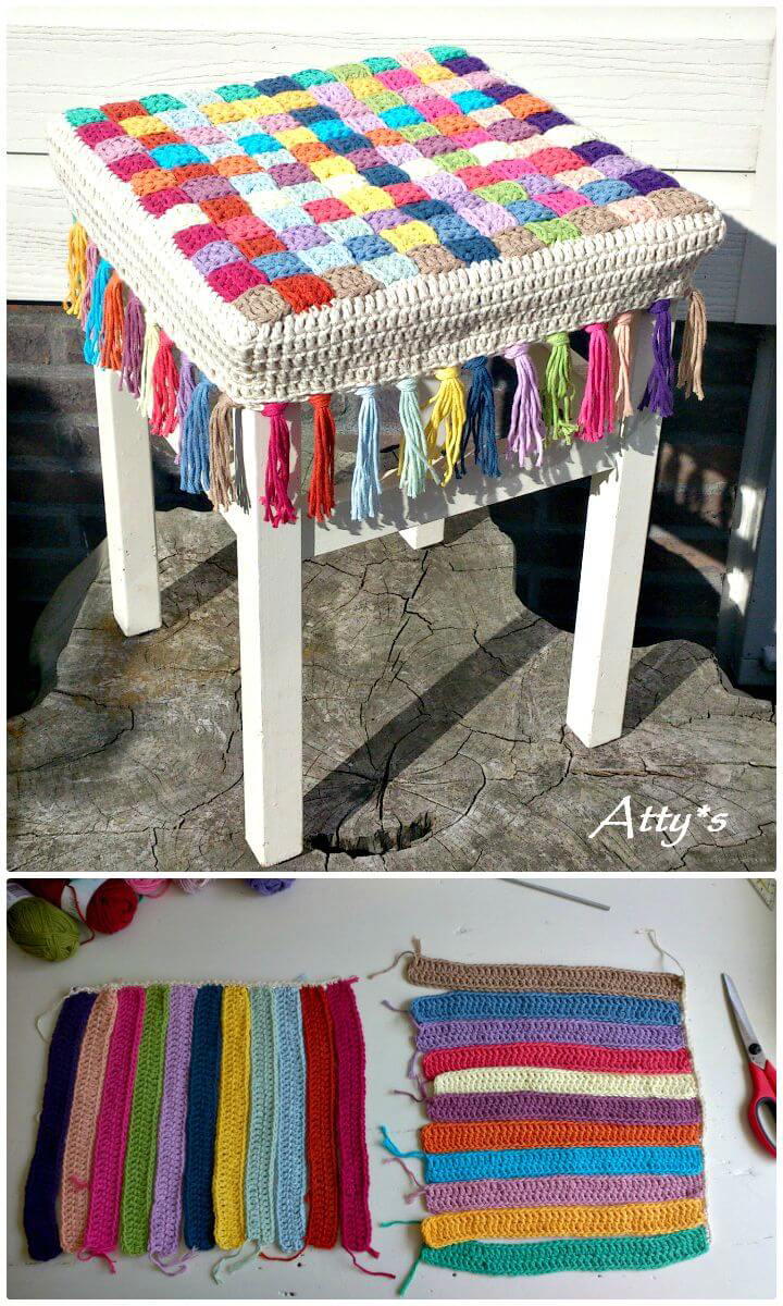 Easy How to Free Crochet Stool Cover Photo Pattern