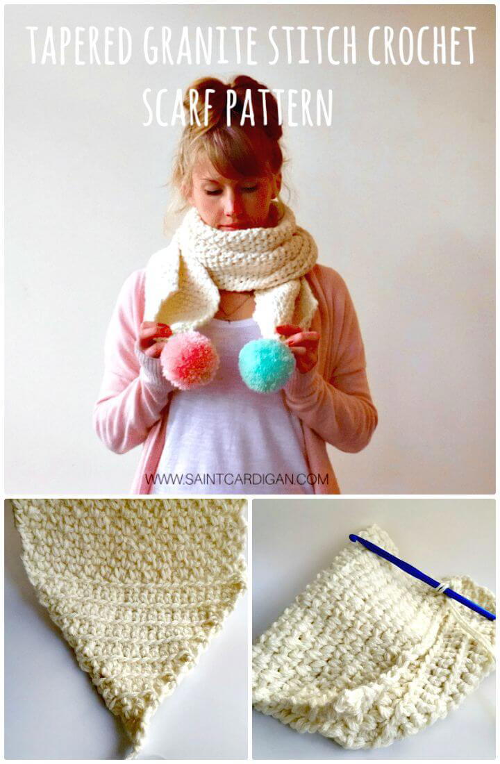 Easy How to Free Crochet Tapered Granite Stitch Scarf Pattern