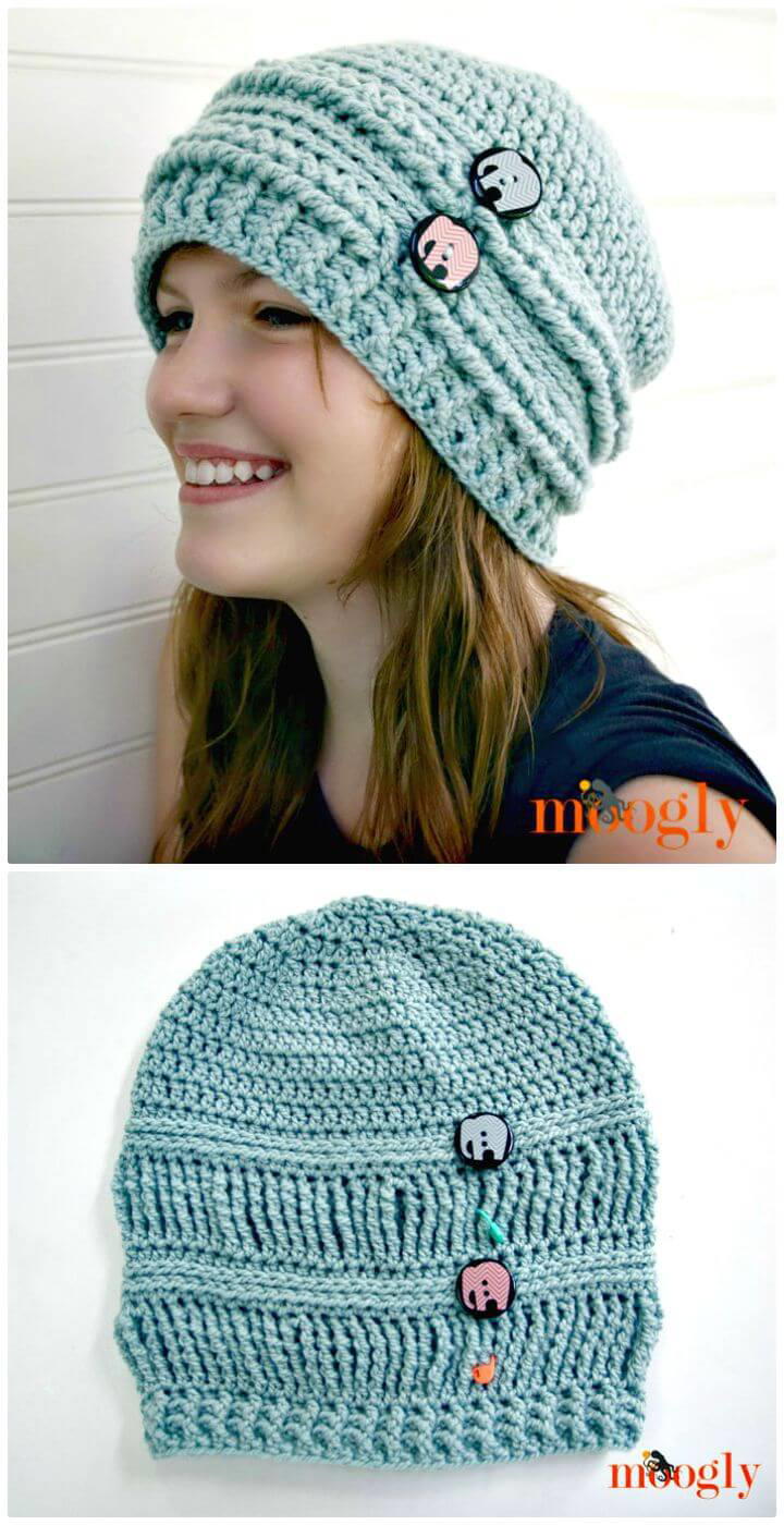 Easy Free Crochet Ups and Downs Slouchy Beanie Pattern