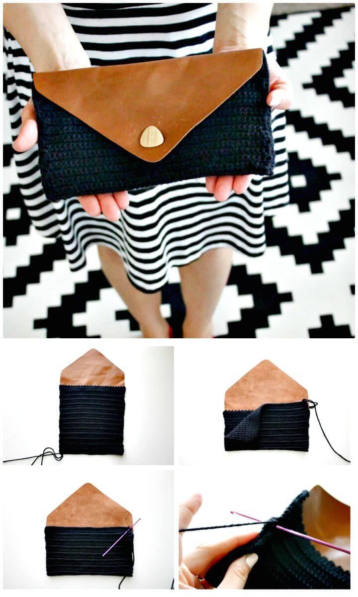 How To Free Crochet Leather Flap Clutch Pattern