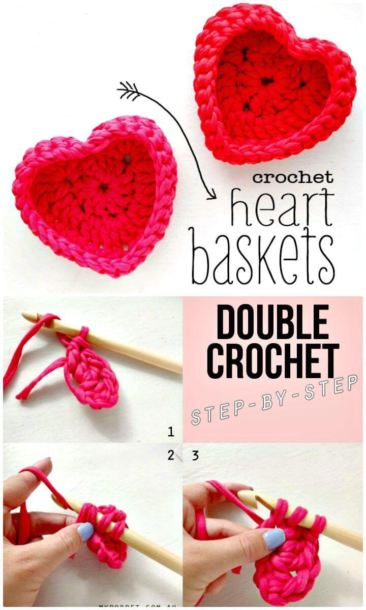 Easy How To Free Crochet Heart Shaped Storage Baskets Pattern