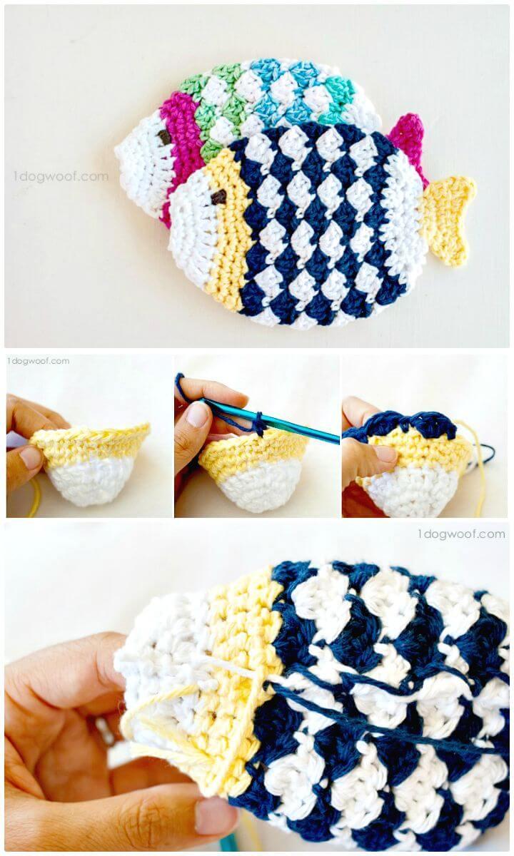Easy How to Free Crochet Fish Scrubbie Washcloths Pattern