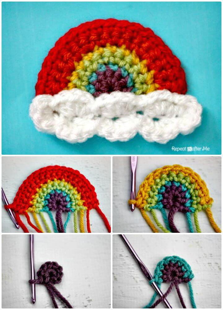 Easy How to Free Crochet Rainbow Applique Pattern