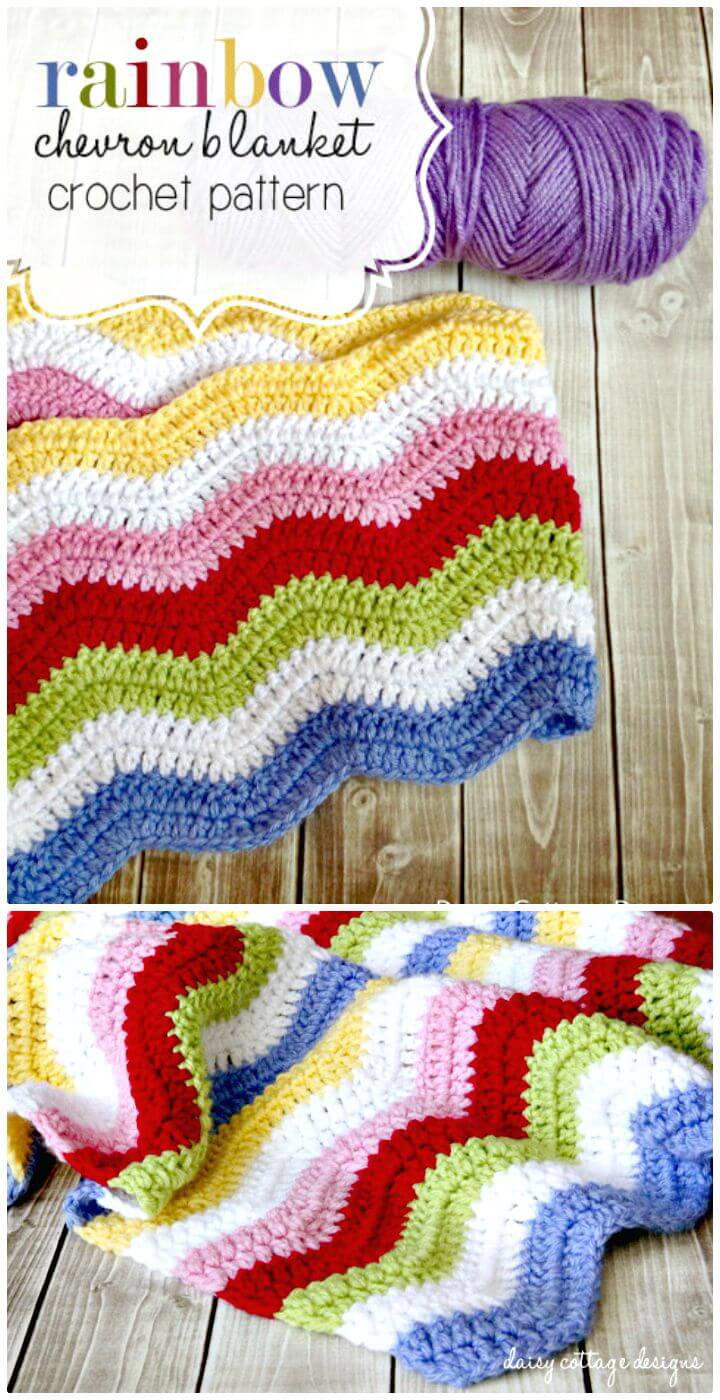 Easy Free Crochet Rainbow Chevron Blanket Pattern