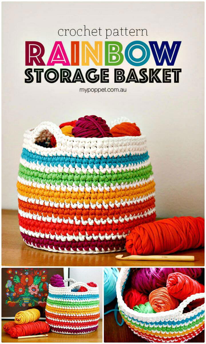 Easy How to Free Crochet Rainbow Storage Basket Pattern