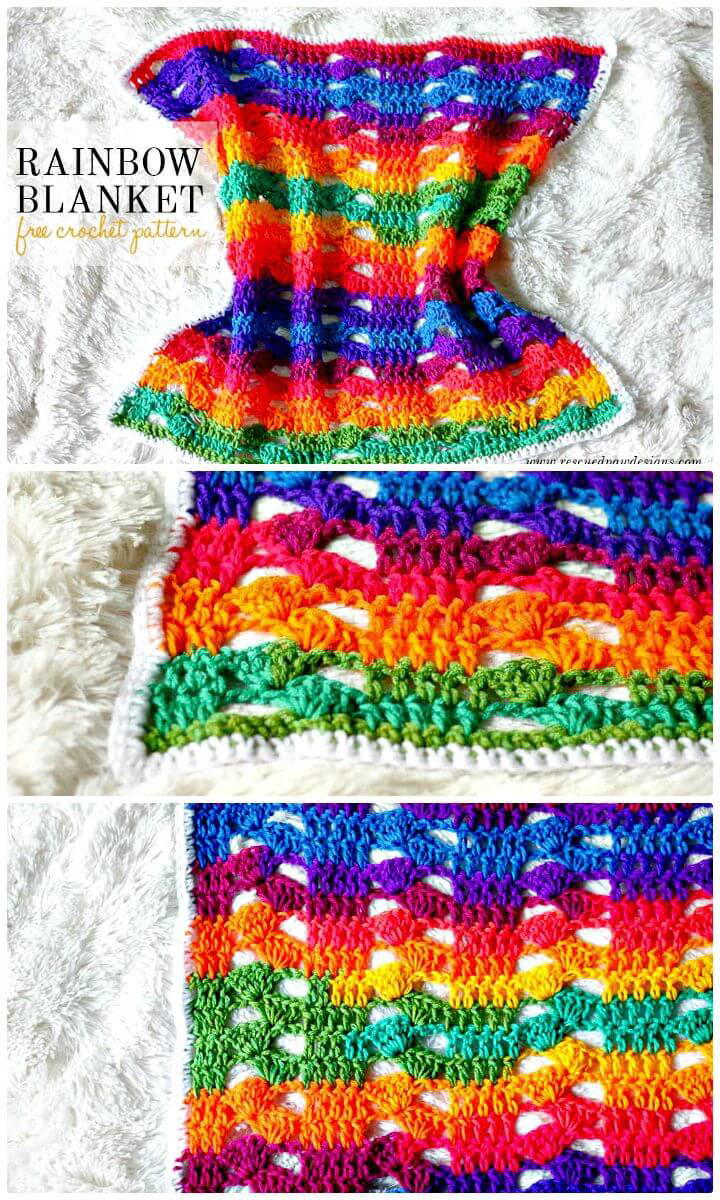 Super Easy Free Crochet Rainbow Blanket Pattern