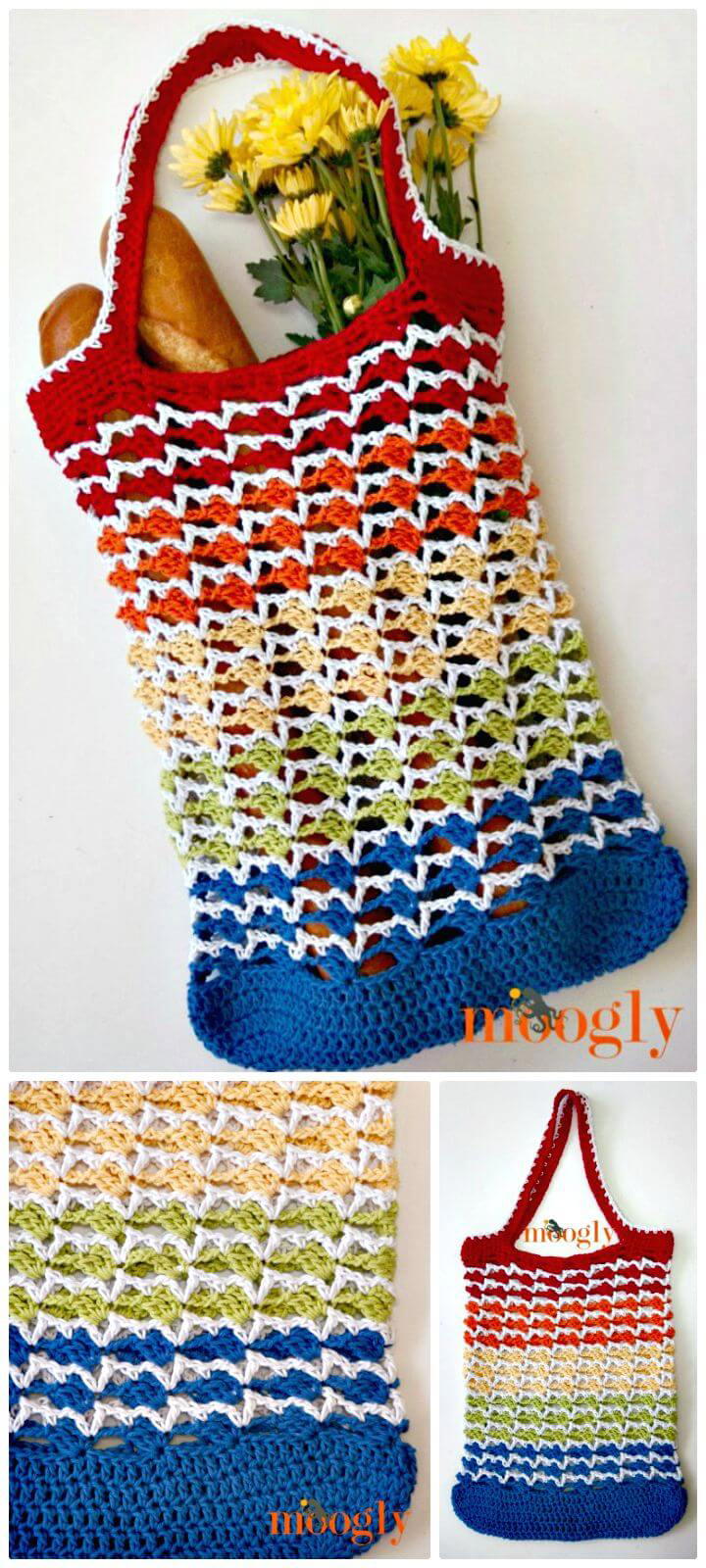 Easy How To Free Crochet Rainbow Runner Tote Bag Pattern