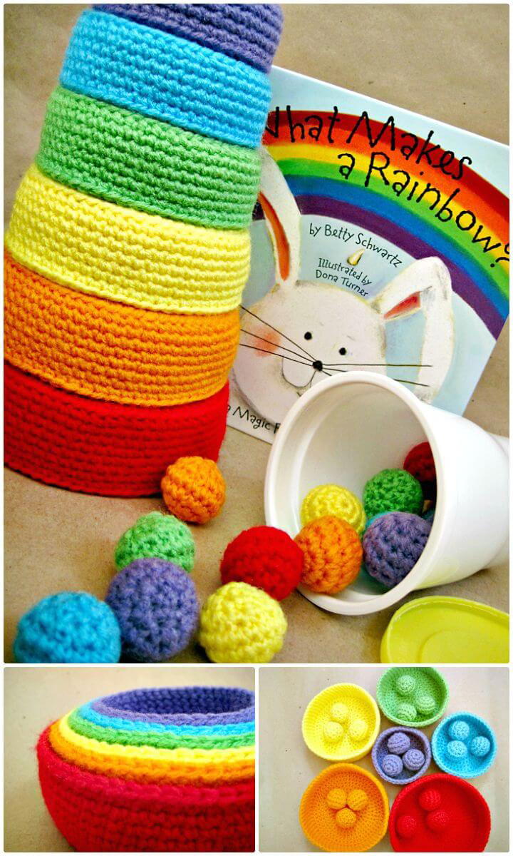 Easy Free Crochet Rainbow Nesting Bowls Pattern